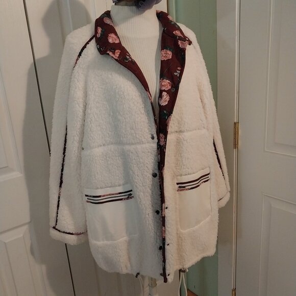 3558 XL Matilda Jane Sherpa Fleece Jacket in White And Pink. - Picture 1 of 11